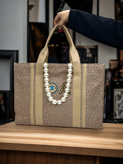 Beige Canva Personalized Pearl Tote