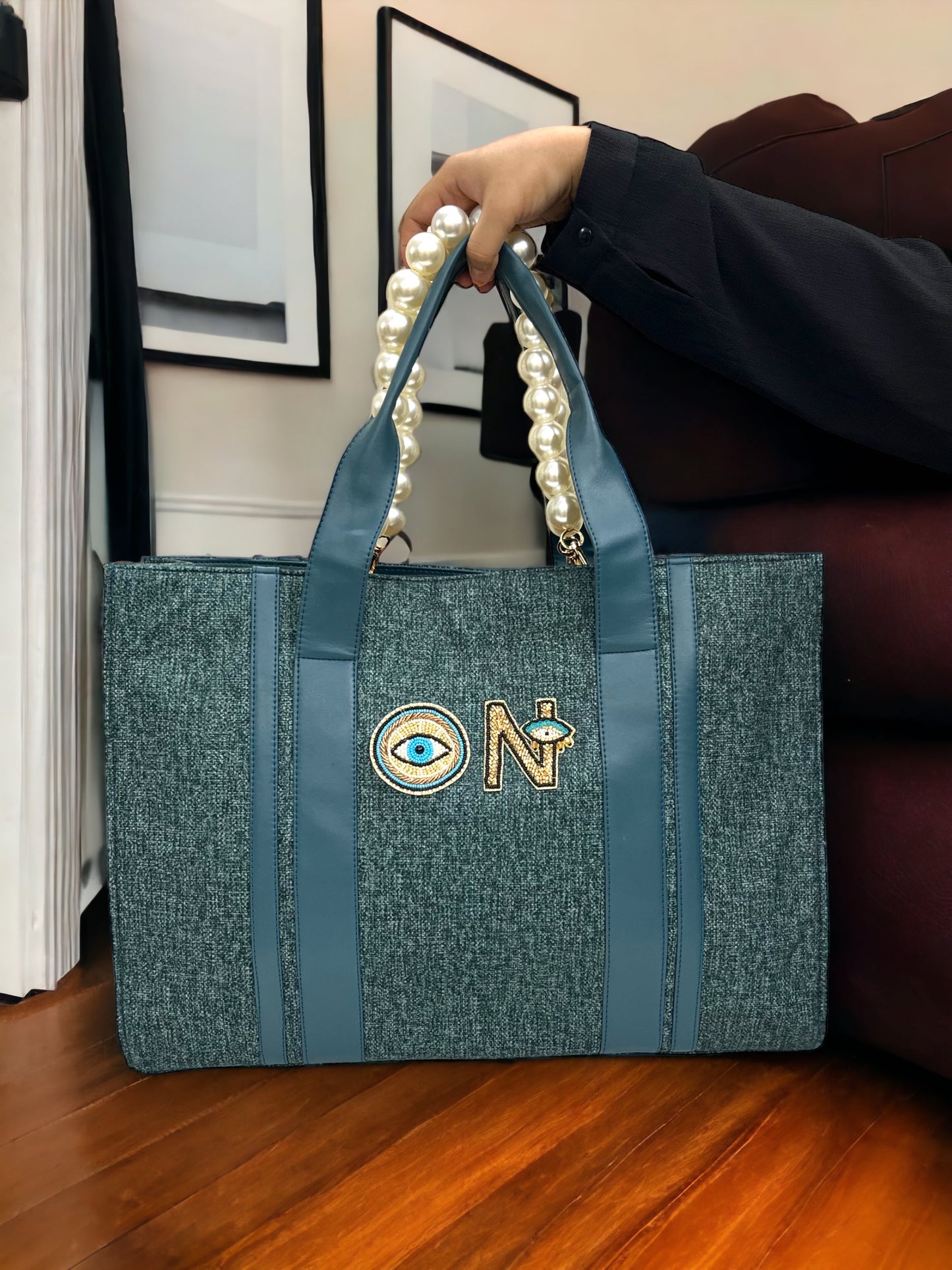 Peacock Canva Personalized Pearl Tote