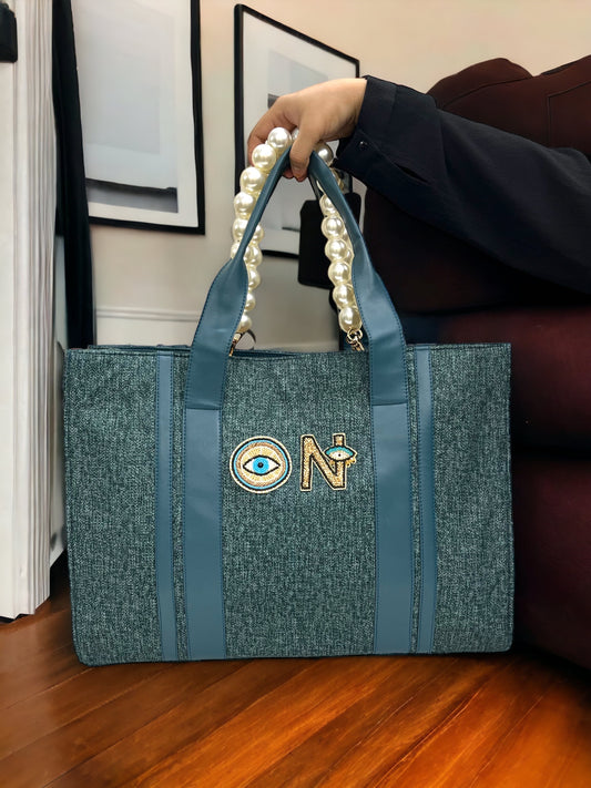 Peacock Canva Personalized Pearl Tote