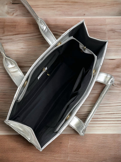 Silvery Leather Personalized Pearl Tote