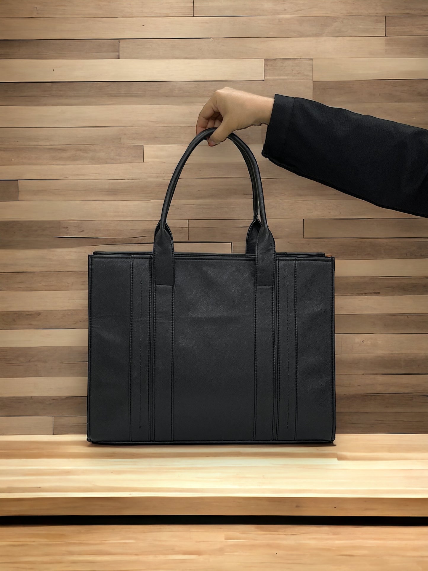 Black Leather Personalized Pearl Tote