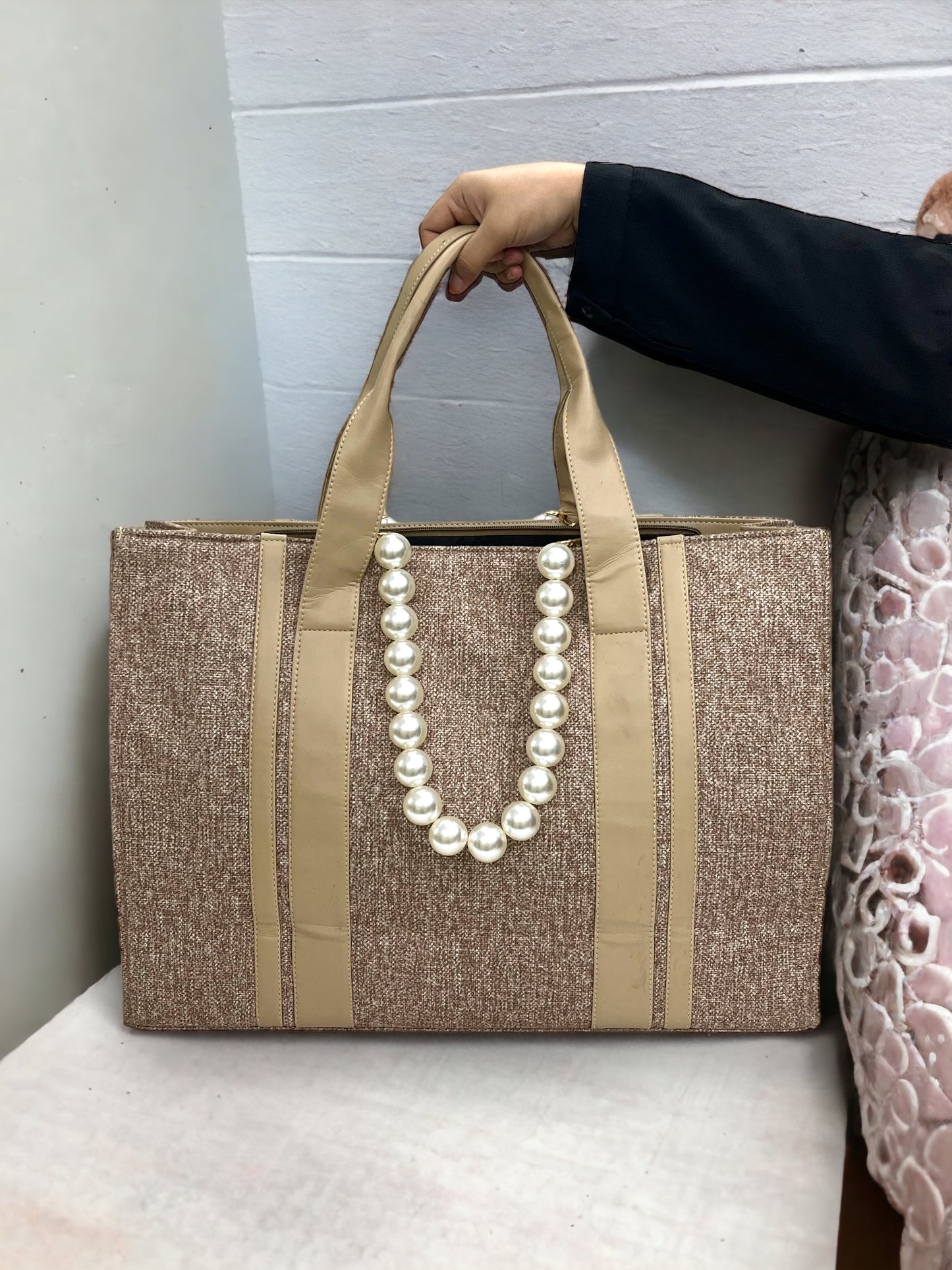 Beige Canva Personalized Pearl Tote