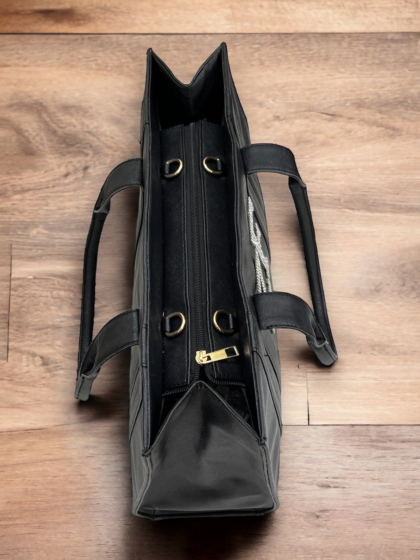 Black Leather Personalized Pearl Tote
