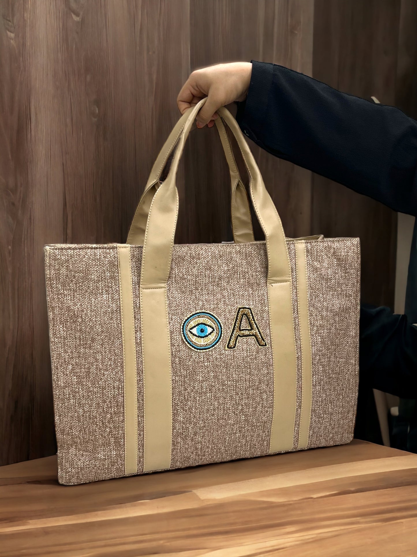 Beige Canva Personalized Pearl Tote