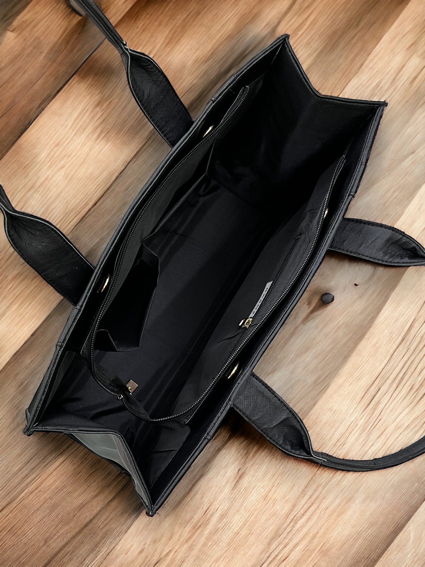 Black Leather Personalized Pearl Tote