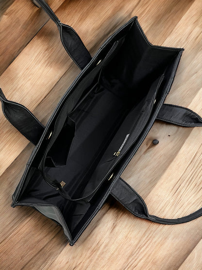 Black Leather Personalized Pearl Tote