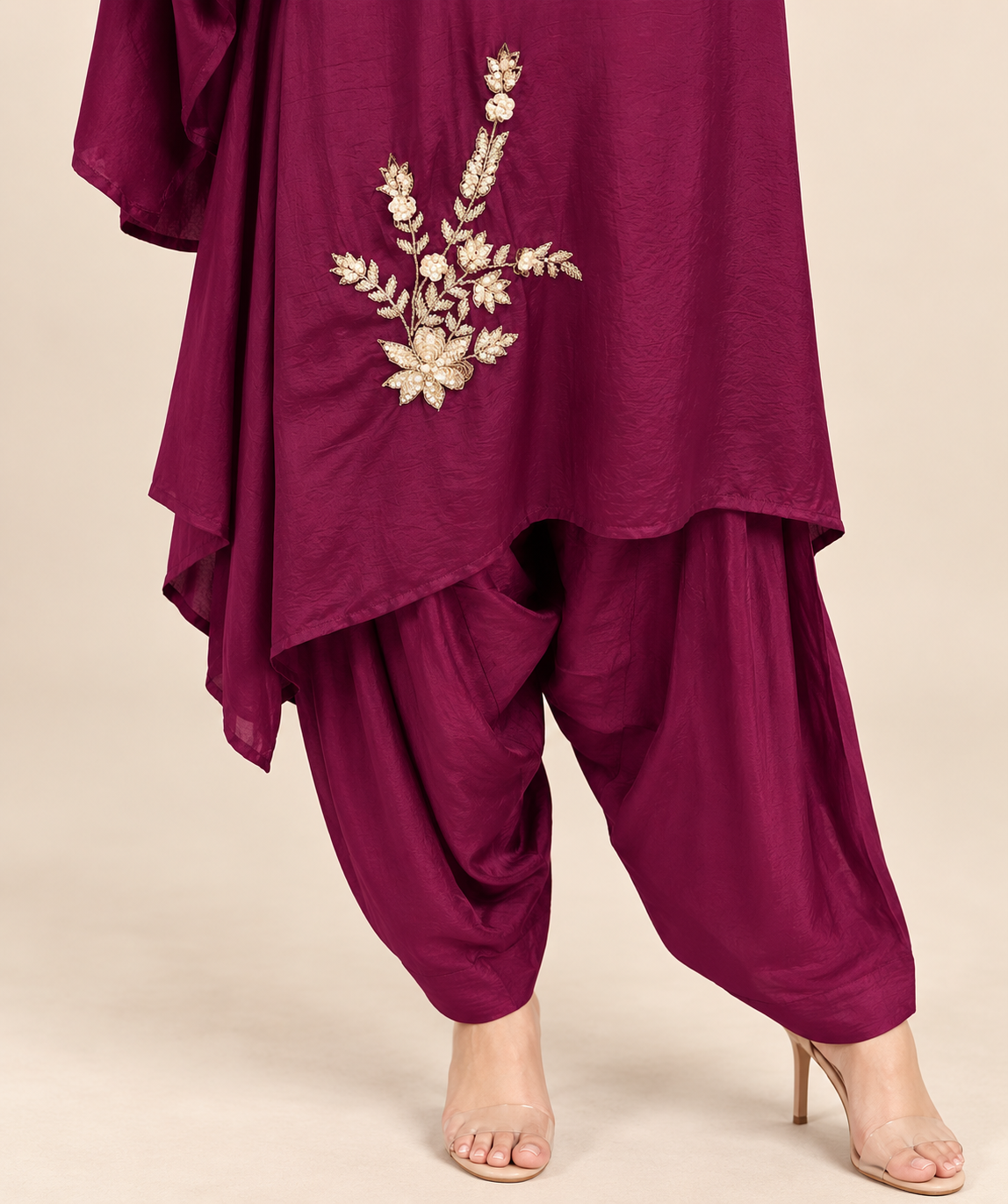 Code-151, Deep Wine Crepe Designer Farshi Cord
