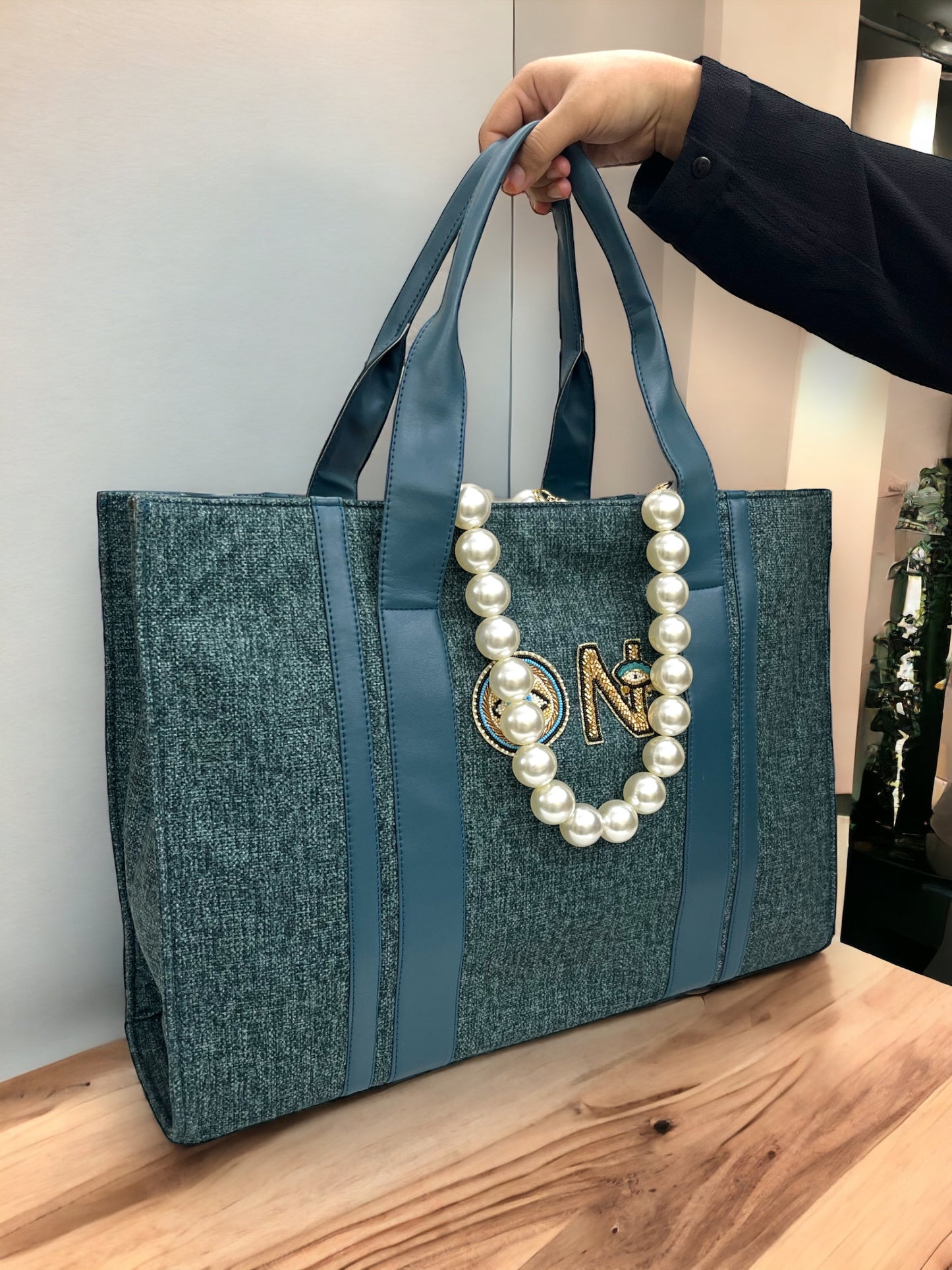 Peacock Canva Personalized Pearl Tote