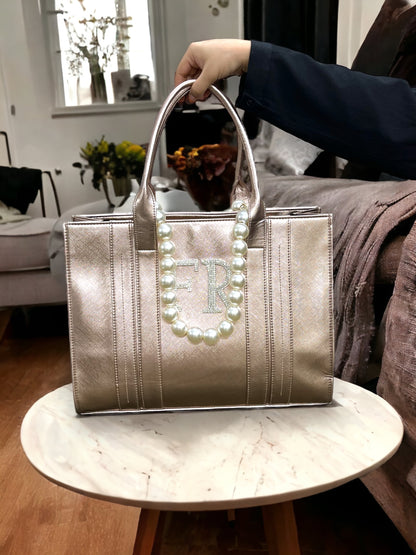 Rose Gold Leather Personalized Pearl Tote