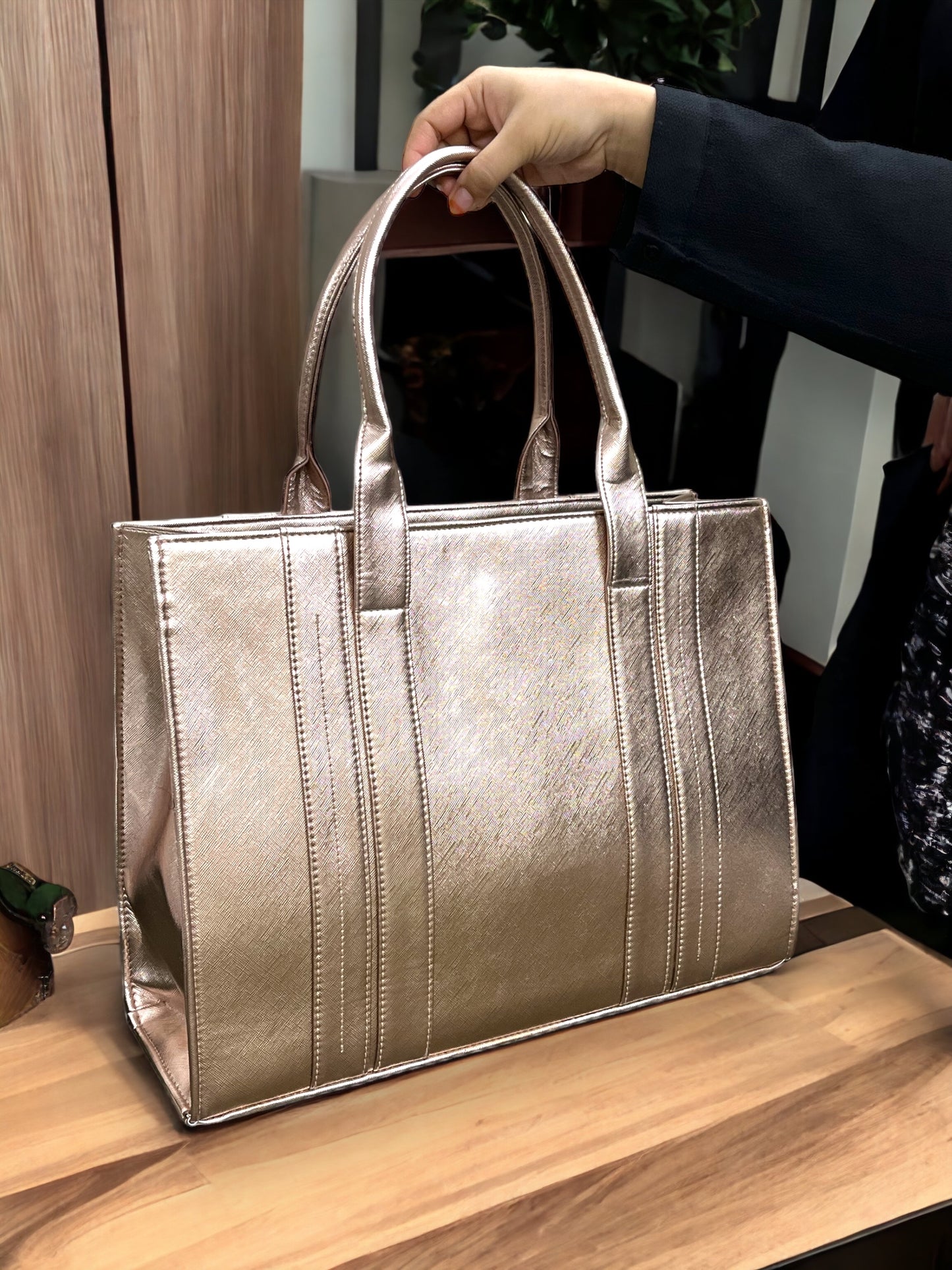 Rose Gold Leather Personalized Pearl Tote