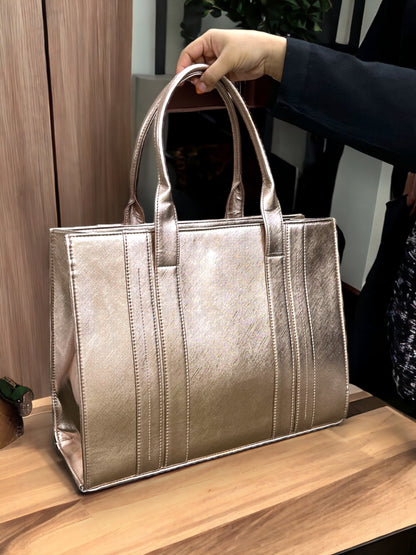 Rose Gold Leather Personalized Pearl Tote