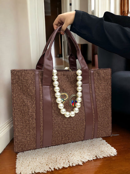 Brown Canva Personalized Pearl Tote