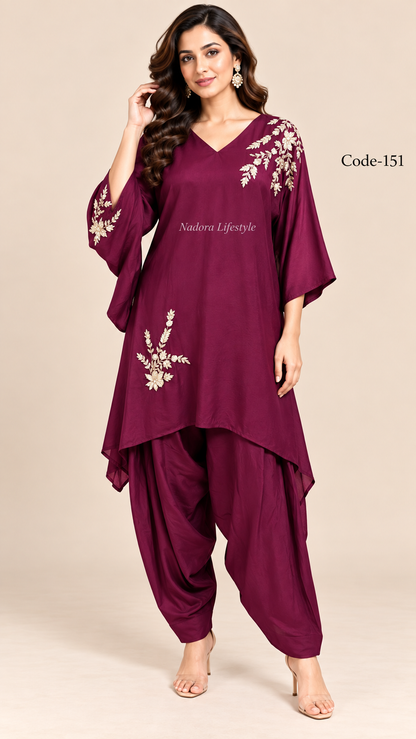 Code-151, Deep Wine Crepe Designer Farshi Cord