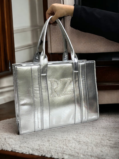 Silvery Leather Personalized Pearl Tote
