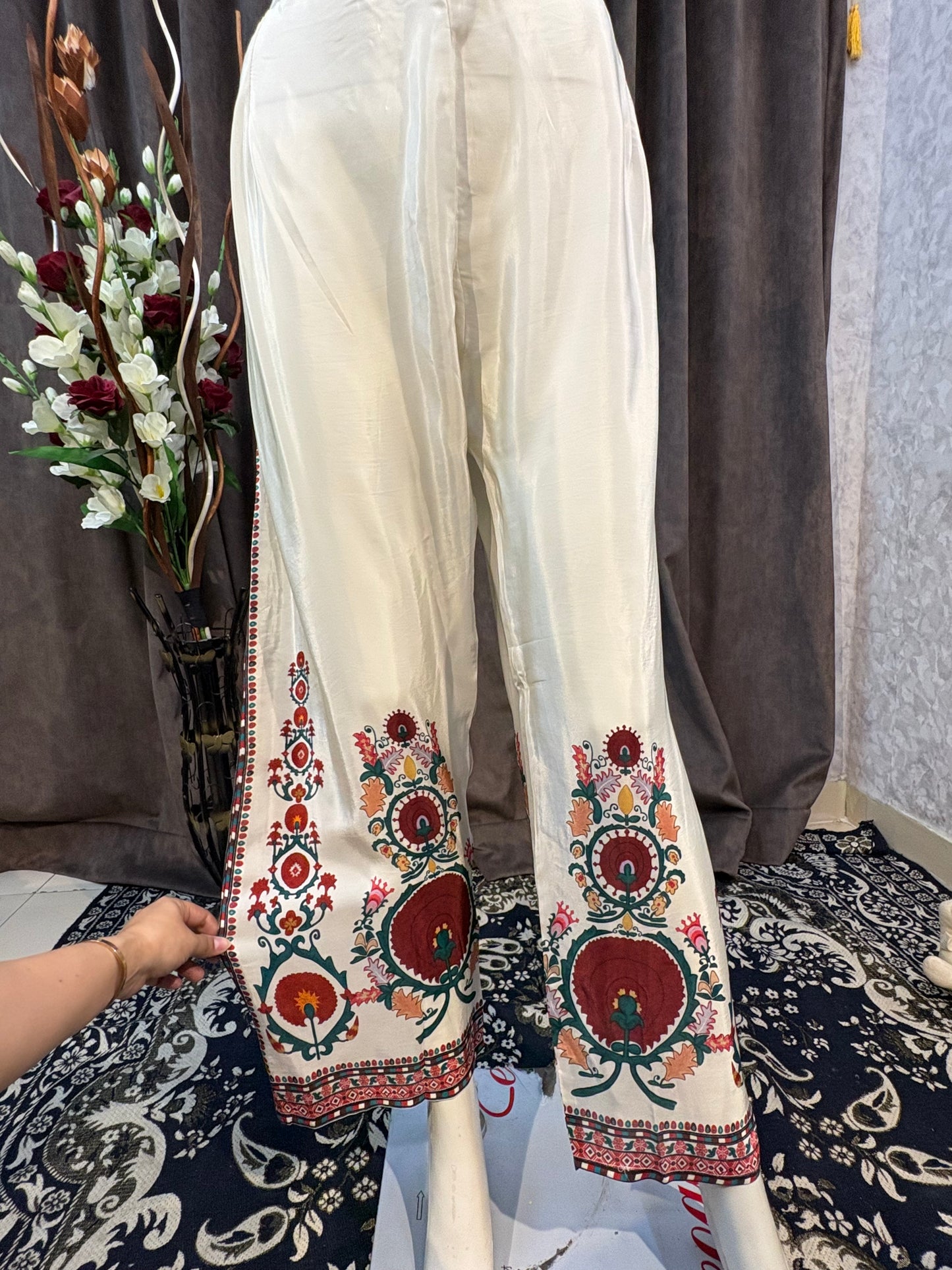 White Printed Crepe Cord