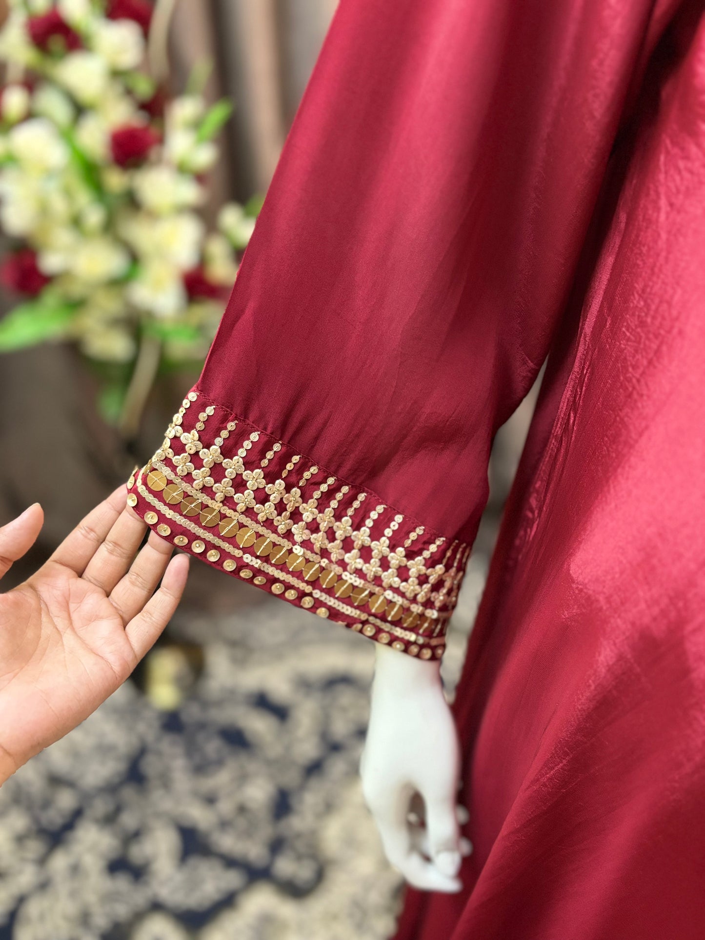 Maroon Flair Gown Plazzo