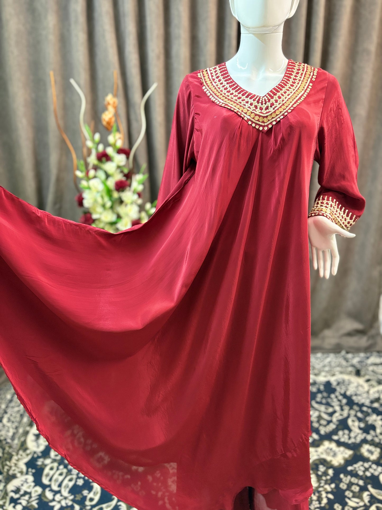 Maroon Flair Gown Plazzo