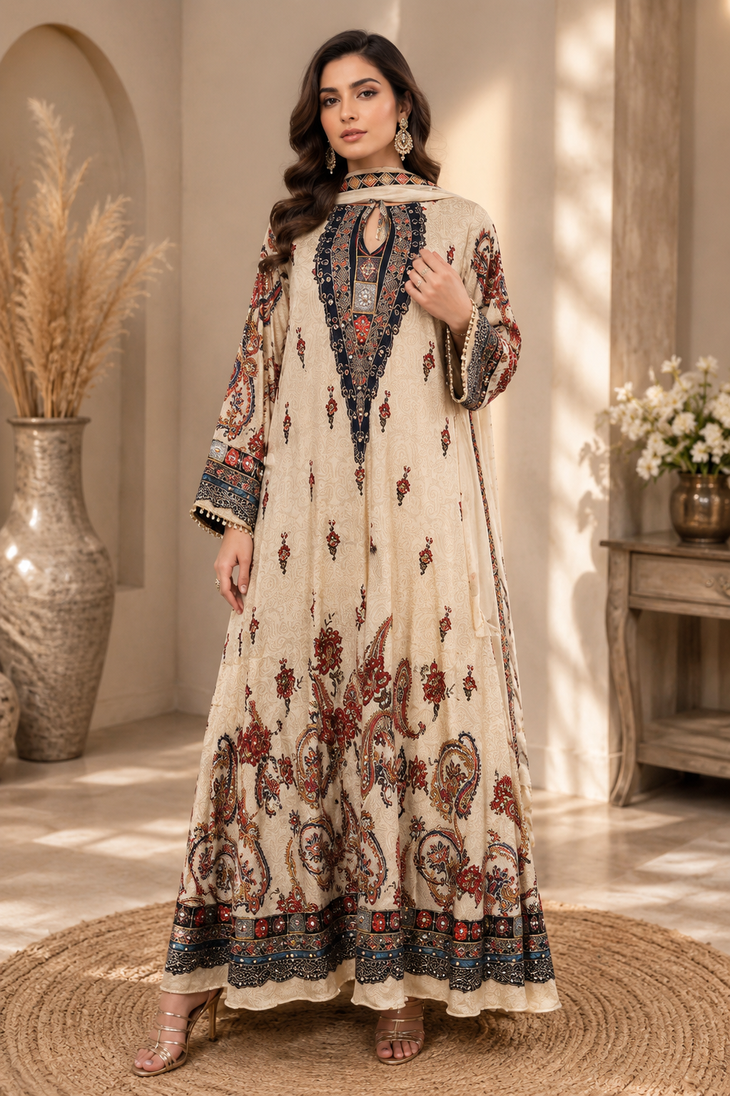 Crepe Designer Cream Gown
