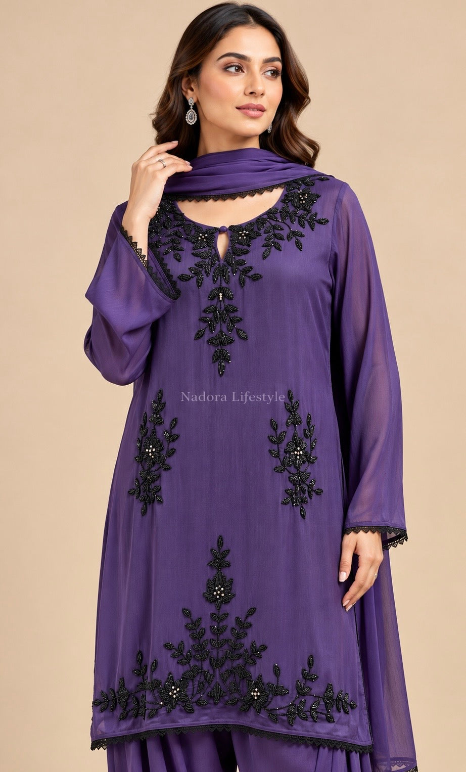 Code-182, Royal Purple Chinon Farshi Suit