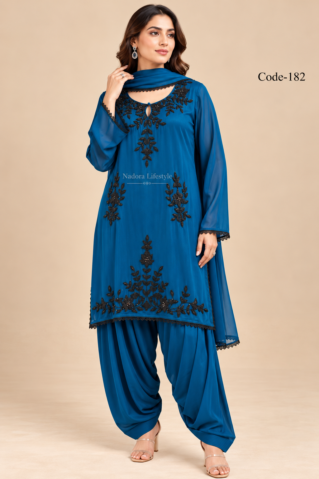 Code-182, Royal Blue Farshi Chinon Suit