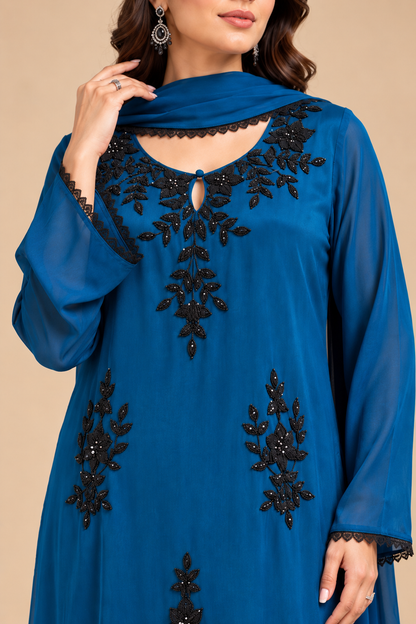 Code-182, Royal Blue Farshi Chinon Suit