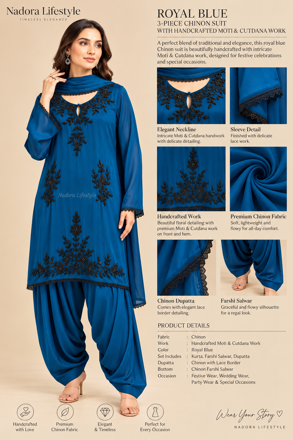 Code-182, Royal Blue Farshi Chinon Suit