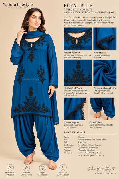 Code-182, Royal Blue Farshi Chinon Suit