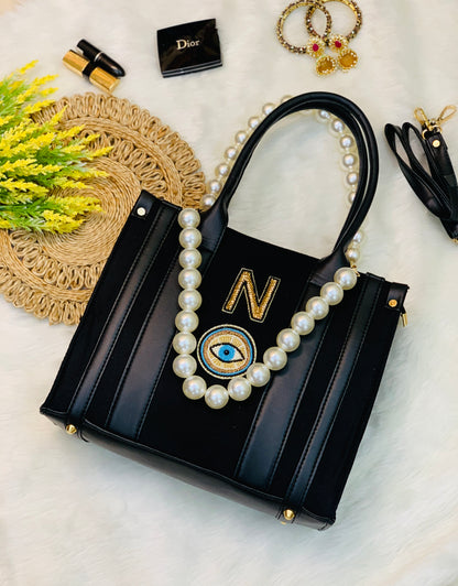 PERSONALIZED BLACK CANVAS PEARL BAG