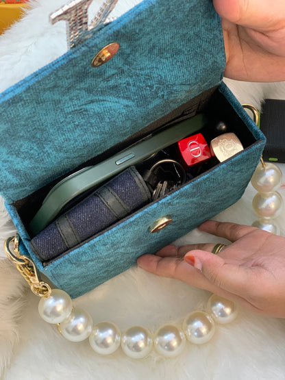 PERSONALIZED BLUE PEARL CROSSBODY