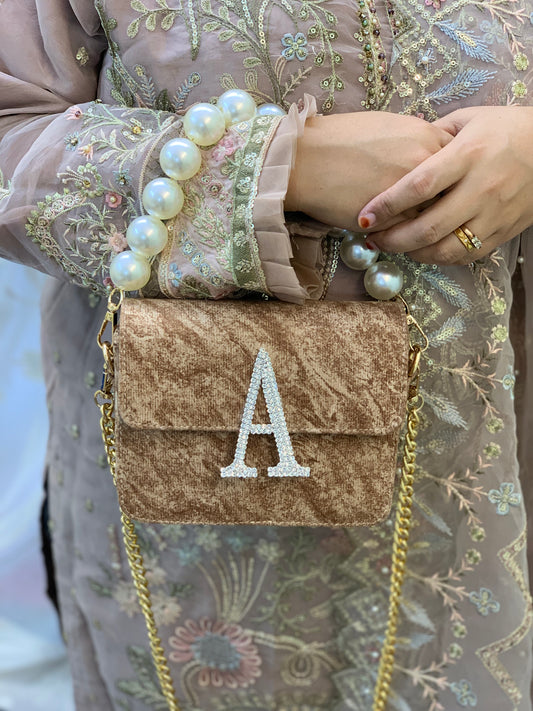 PERSONALIZED BROWN PEARL CROSSBODY