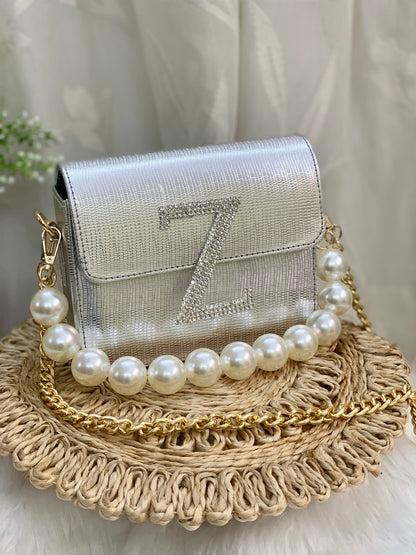 PERSONALIZED SILVERY PEARL CROSSBODY