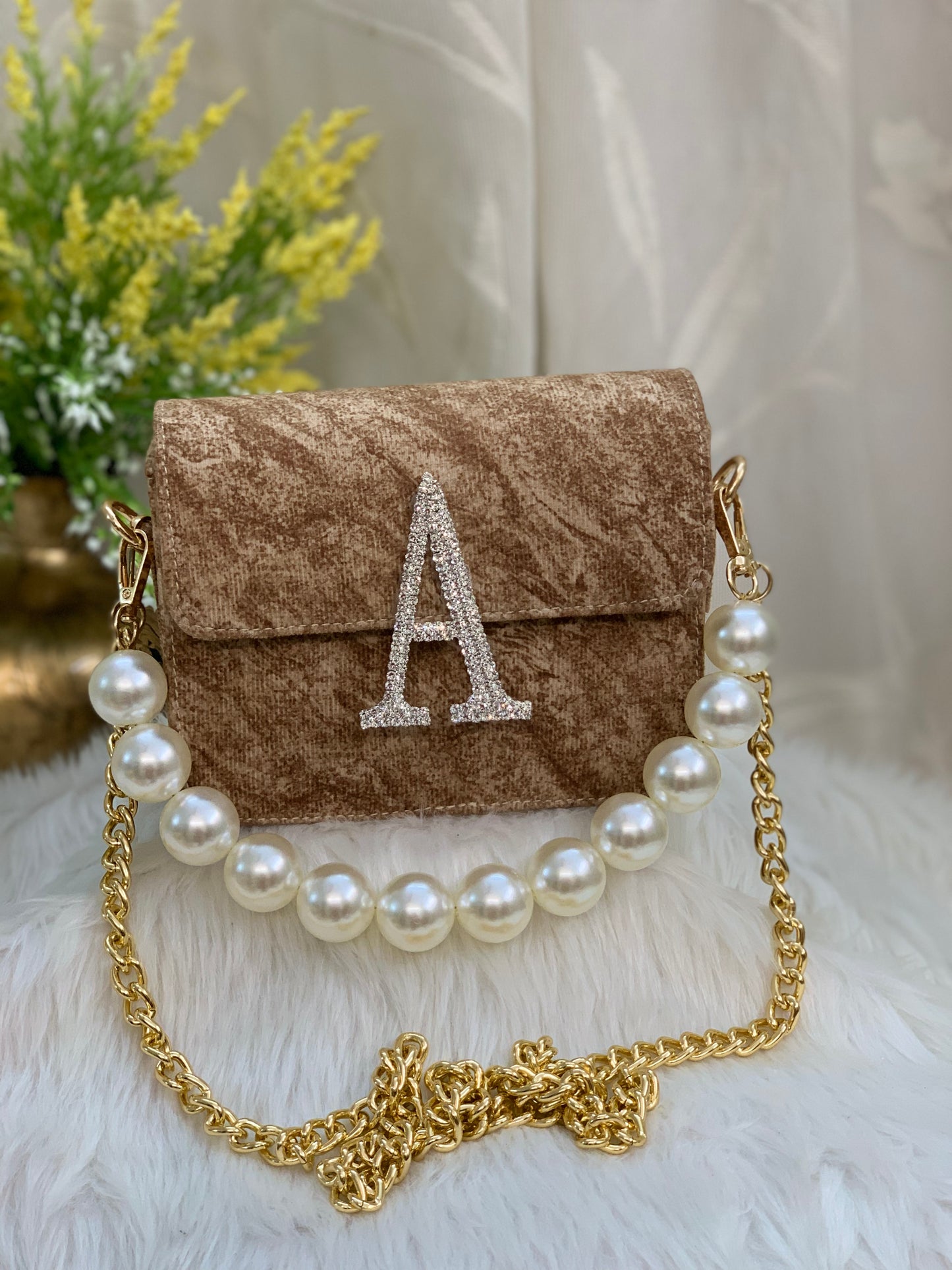 PERSONALIZED BROWN PEARL CROSSBODY