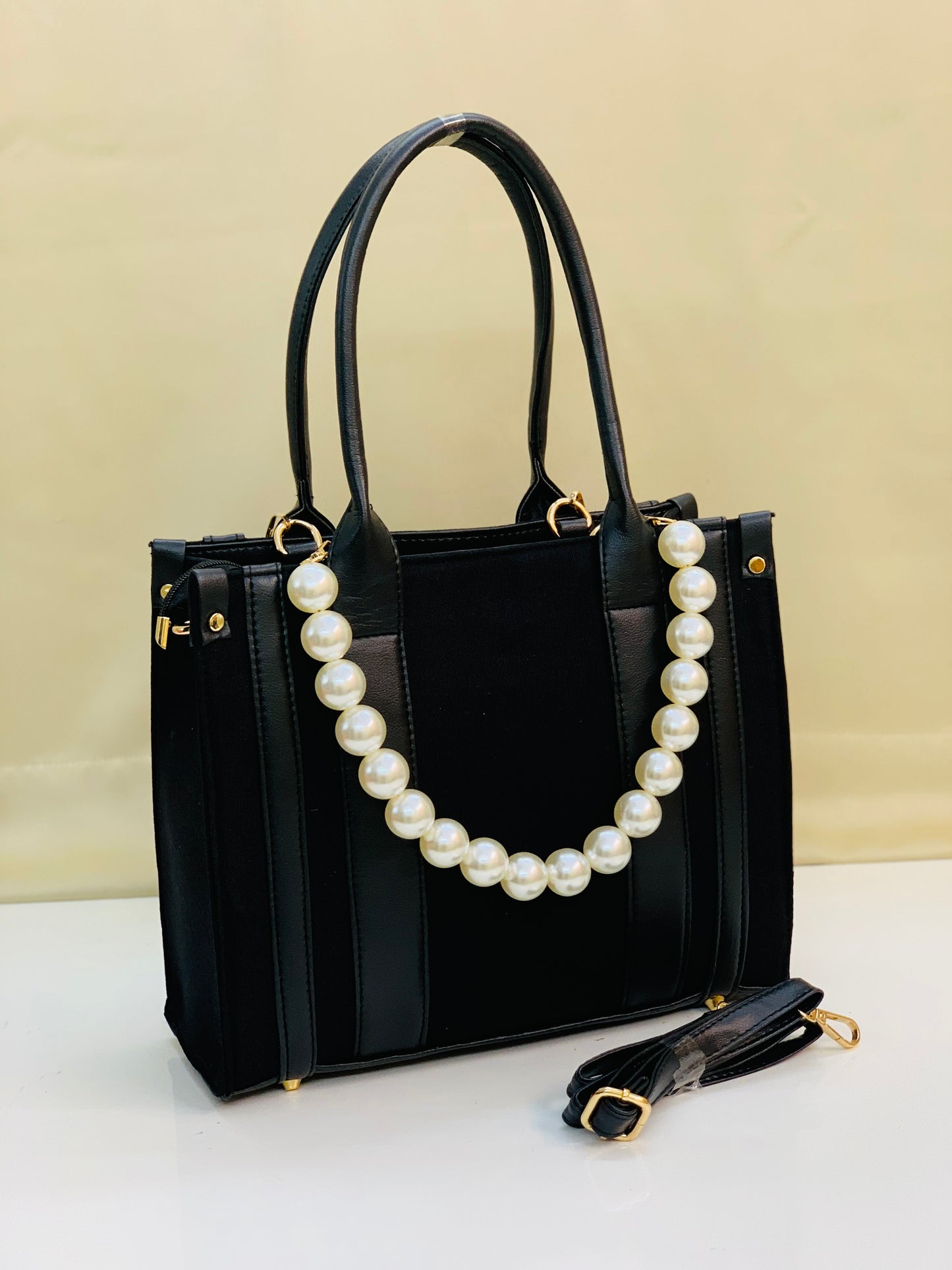PERSONALIZED BLACK CANVAS PEARL BAG