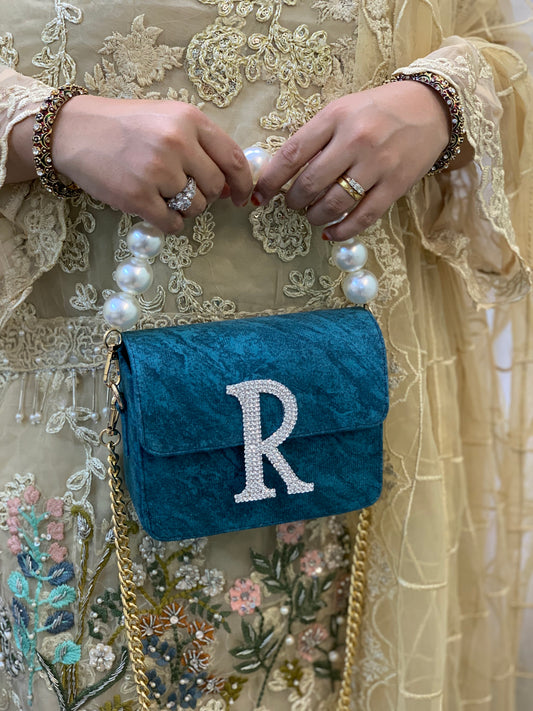 PERSONALIZED BLUE PEARL CROSSBODY