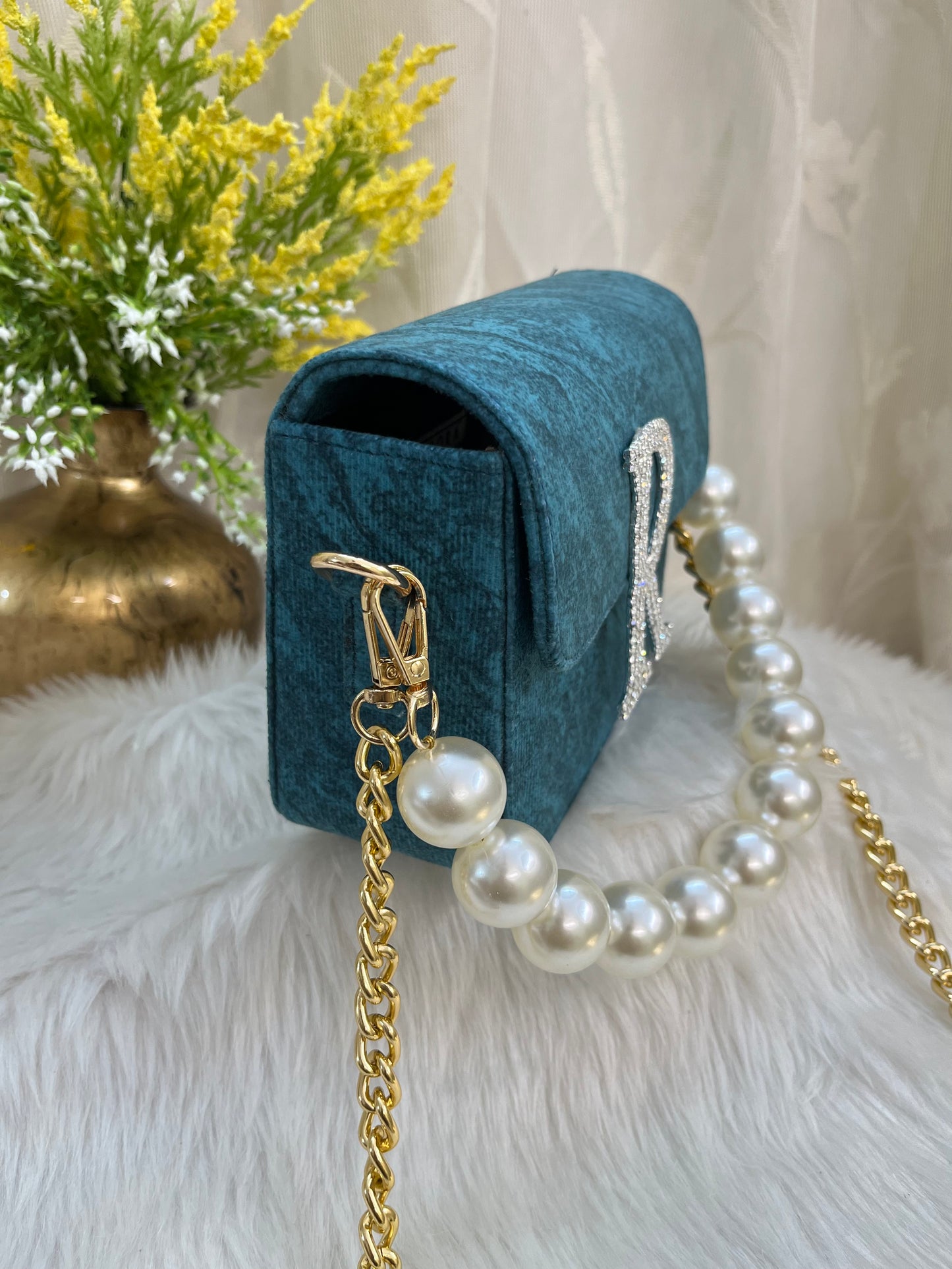 PERSONALIZED BLUE PEARL CROSSBODY