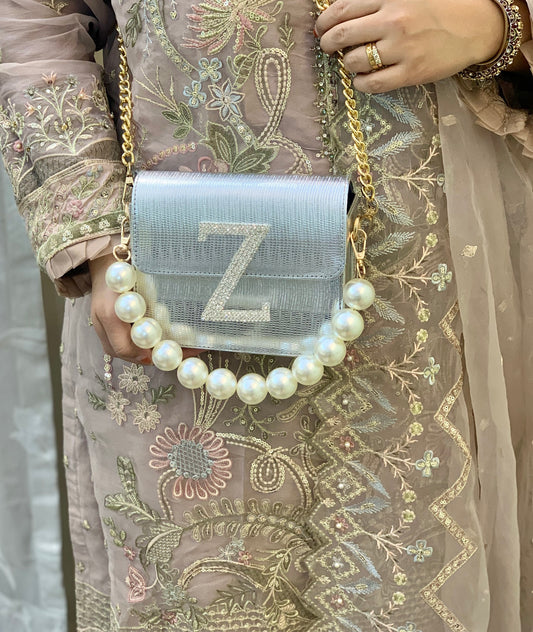 PERSONALIZED SILVERY PEARL CROSSBODY