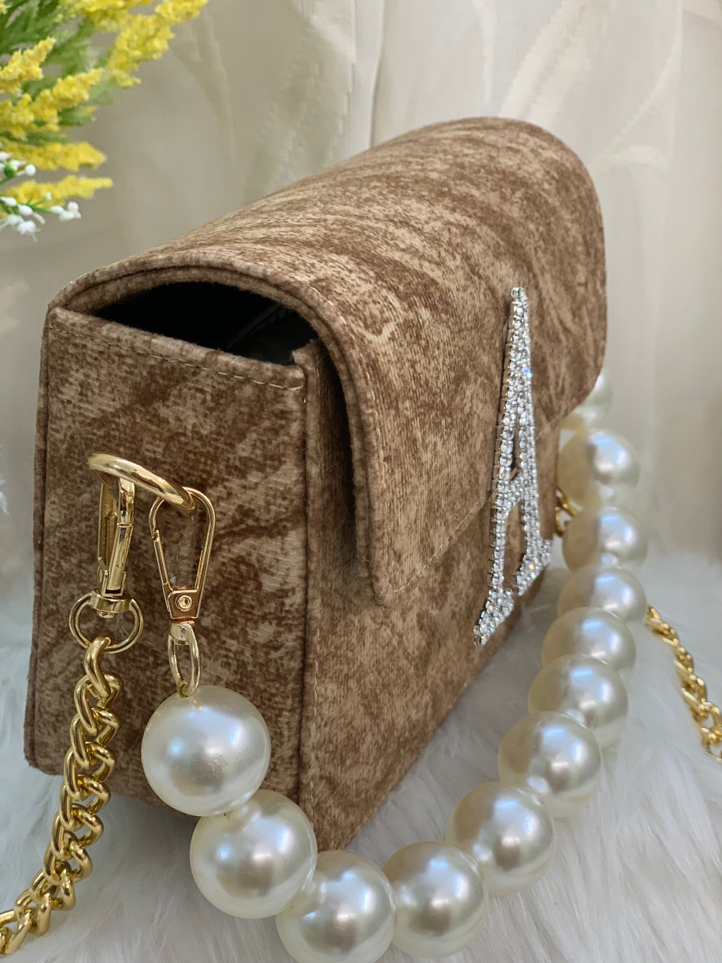 PERSONALIZED BROWN PEARL CROSSBODY