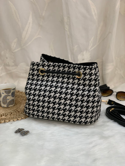 Houndstooth Bucket Bag