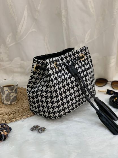 Houndstooth Bucket Bag