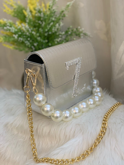 PERSONALIZED SILVERY PEARL CROSSBODY