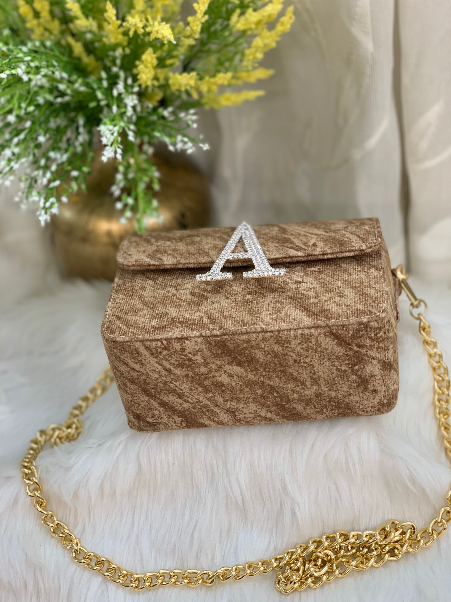 PERSONALIZED BROWN PEARL CROSSBODY